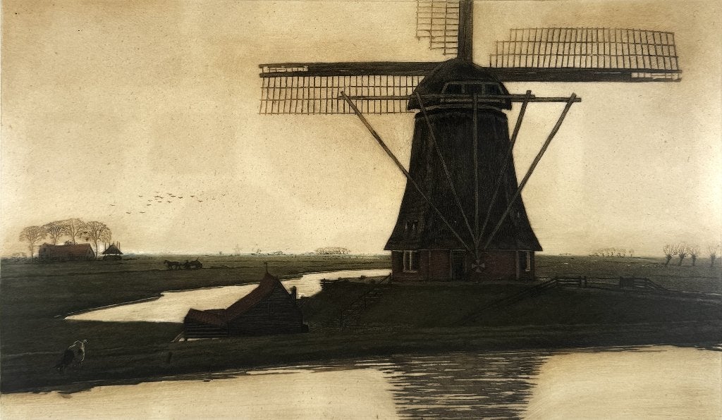 1226. Kleurenets, Tjeerd Bottema - molen in polderlandschap