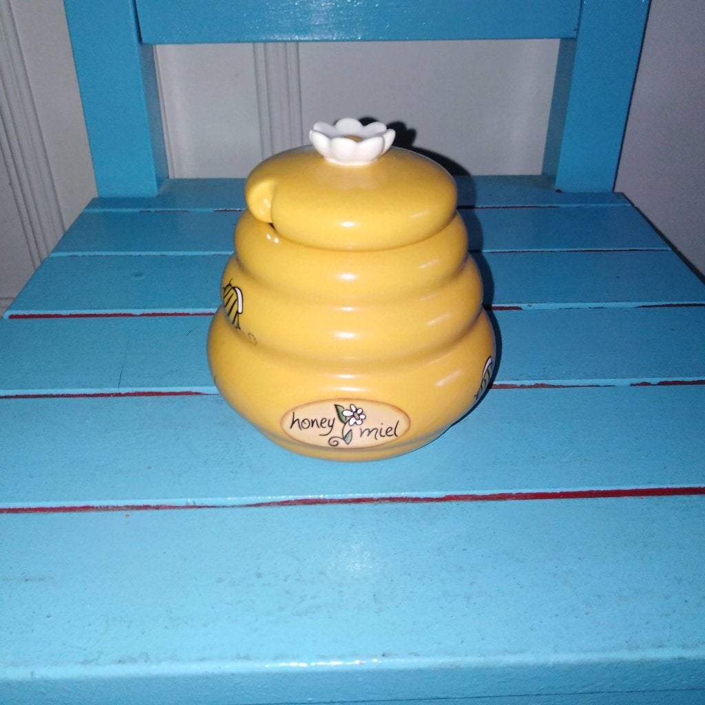 Honingpotje bijenkorfvormig Honey Miel met bloempje en bij, Ophalen, Gebruikt, Overige typen, Overige stijlen