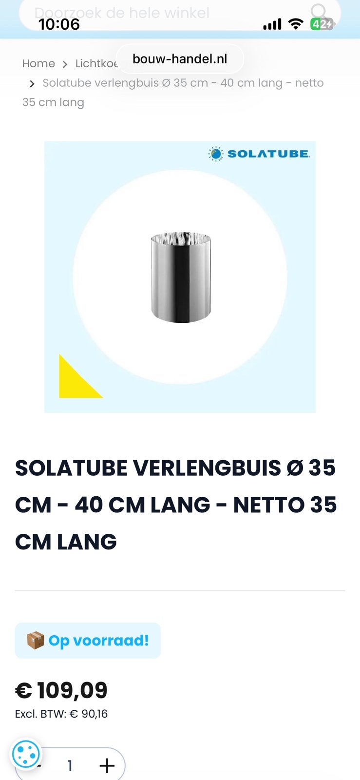 Verlengbuis solatube 35cm- 40cm lang, Doe-het-zelf en Verbouw, Dakpannen en Dakbedekking, Ophalen, Overige materialen, Overige kleuren