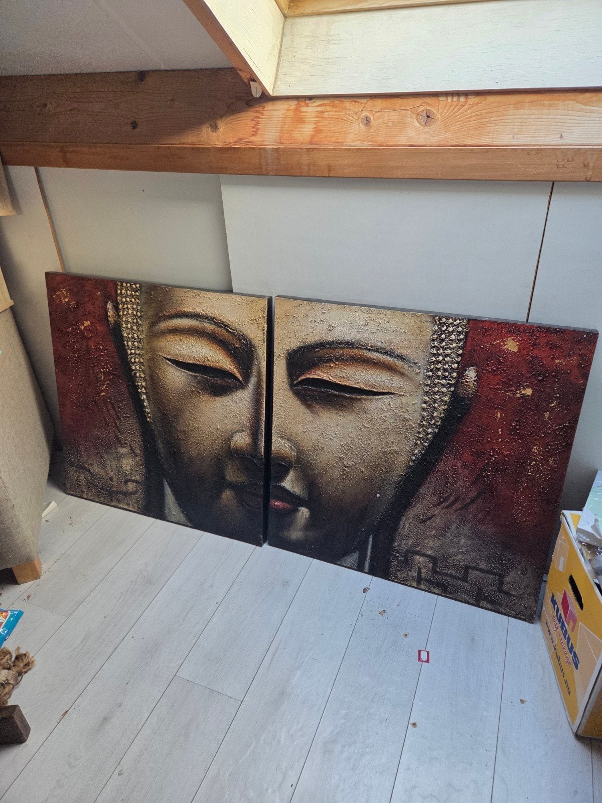 Boeddha Schilderij - Tweeluik gespannen op canvas, Ophalen, Handgeschilderd, Gemengde techniek