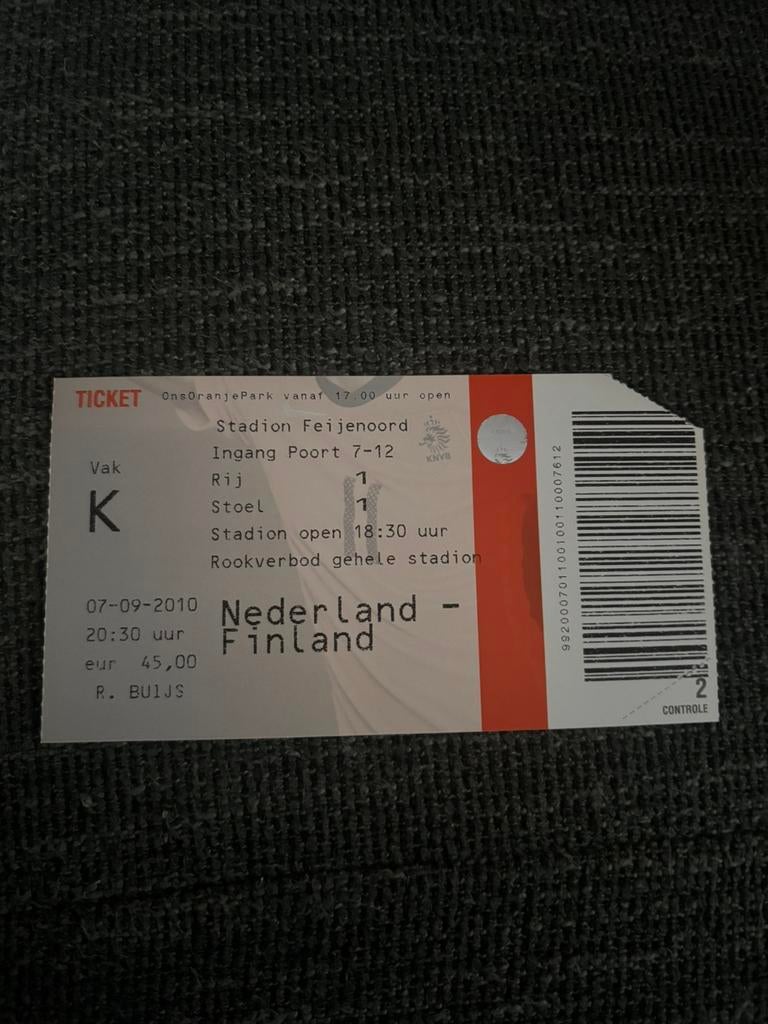 Nederland - Finland voetbal ticket 07-09-2010, Ophalen of Verzenden, Overige binnenlandse clubs, Overige typen