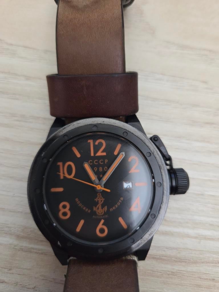 Stoer CCCP 1980 automatich heren Polshorloge met Leren Band, Sieraden, Tassen en Uiterlijk, Horloges | Heren, Overige merken, Staal