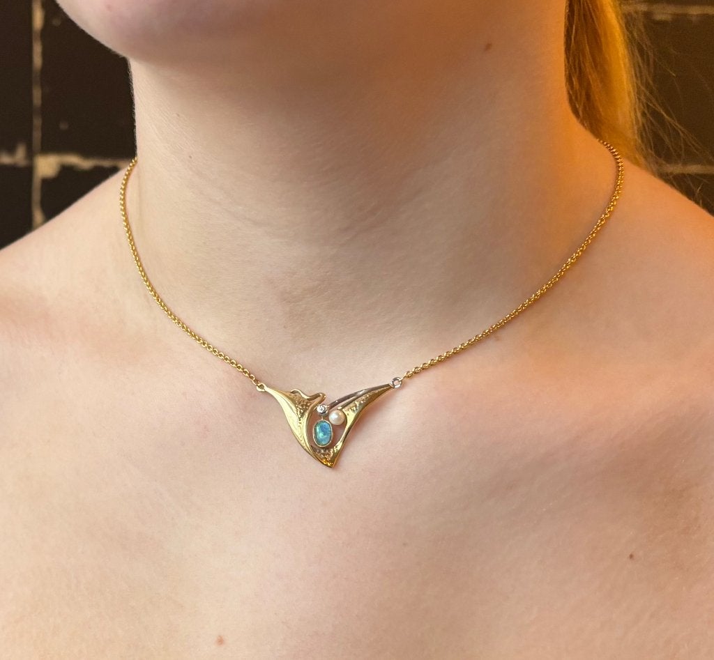 Diamant opaal luxe 14k gouden parel ketting briljant dames