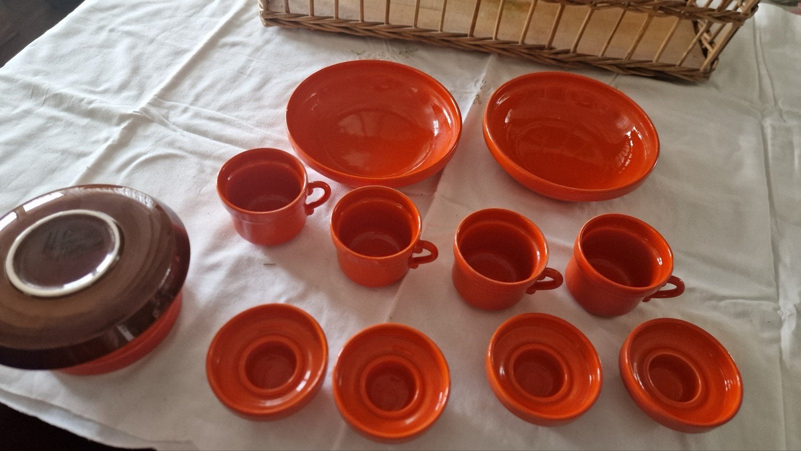 Oranje servies delen Driehoek Huizen jaren 70, Ophalen of Verzenden
