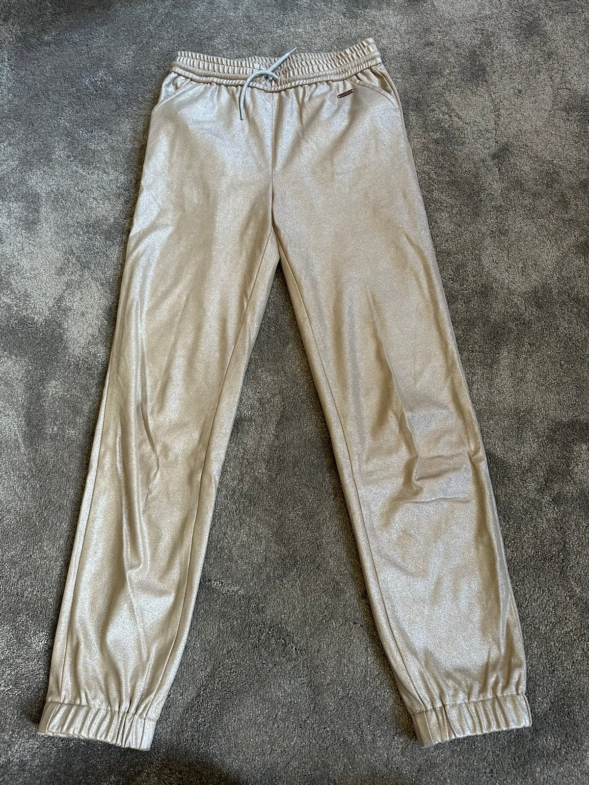 Broek meisje goudkleurig gecoat mt 152/158, Ophalen of Verzenden, Zo goed als nieuw, Meisje, Broek