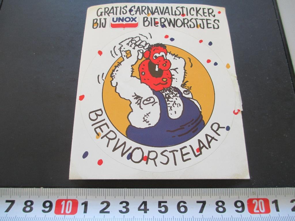 sticker strip worstelaar carnaval - unox bierworstjes, Ophalen, Zo goed als nieuw