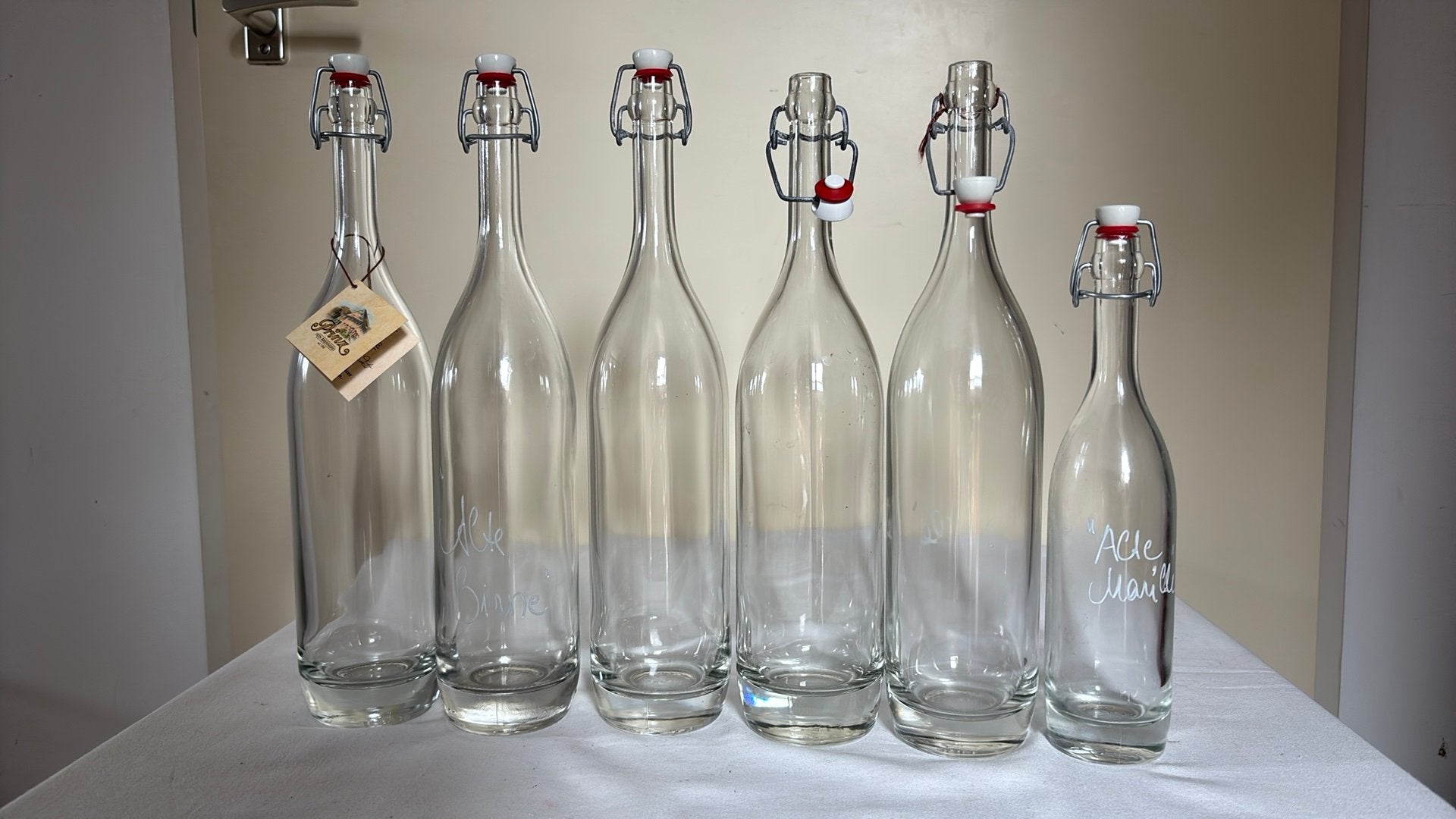 6 Schnaps flessen voor inmaak limonade oid, Ophalen of Verzenden, Zo goed als nieuw, Overige typen