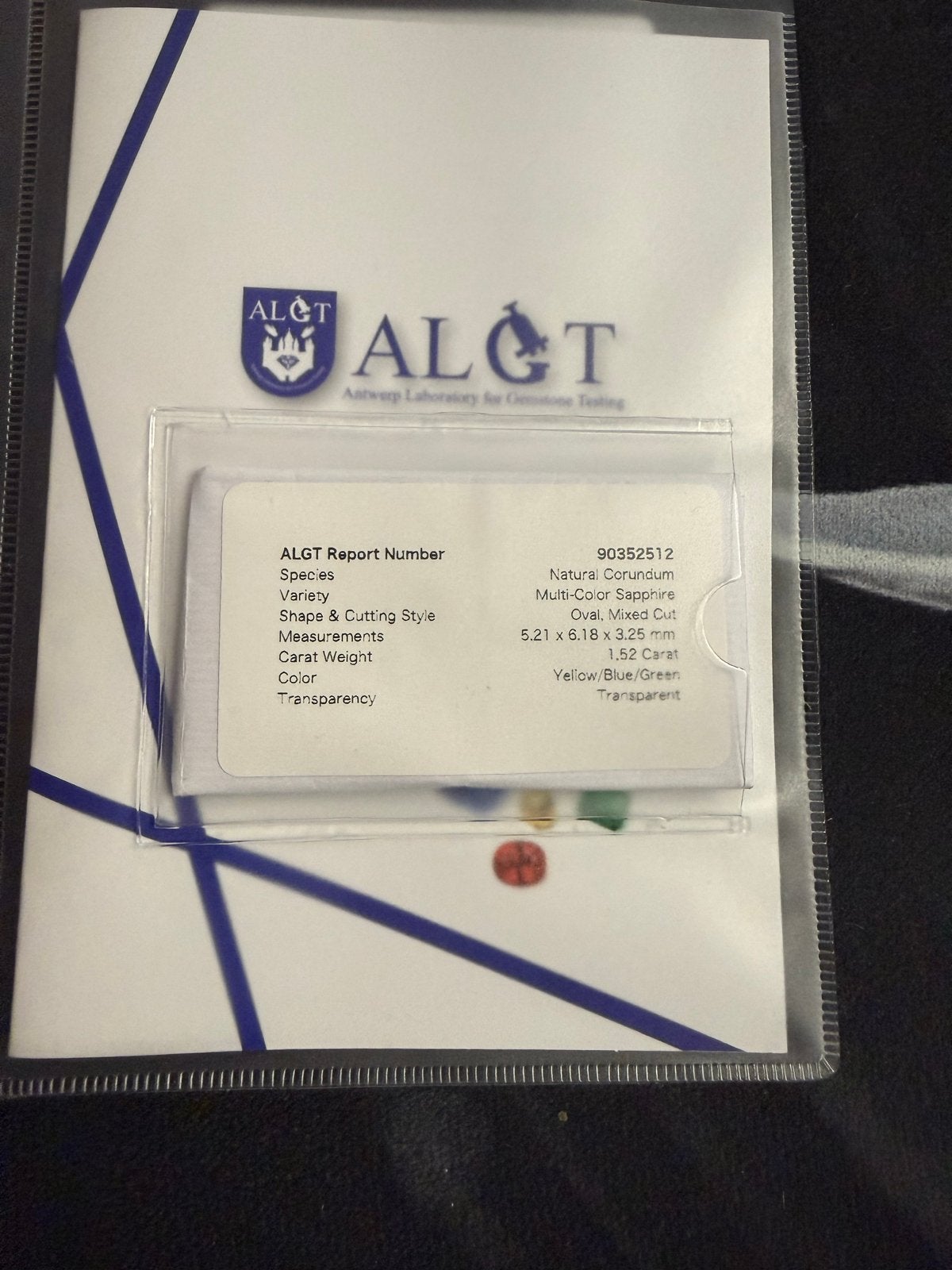 Natuurlijke Multi-Color Saffier met ALGT Certificaat, Ophalen of Verzenden, Nieuw
