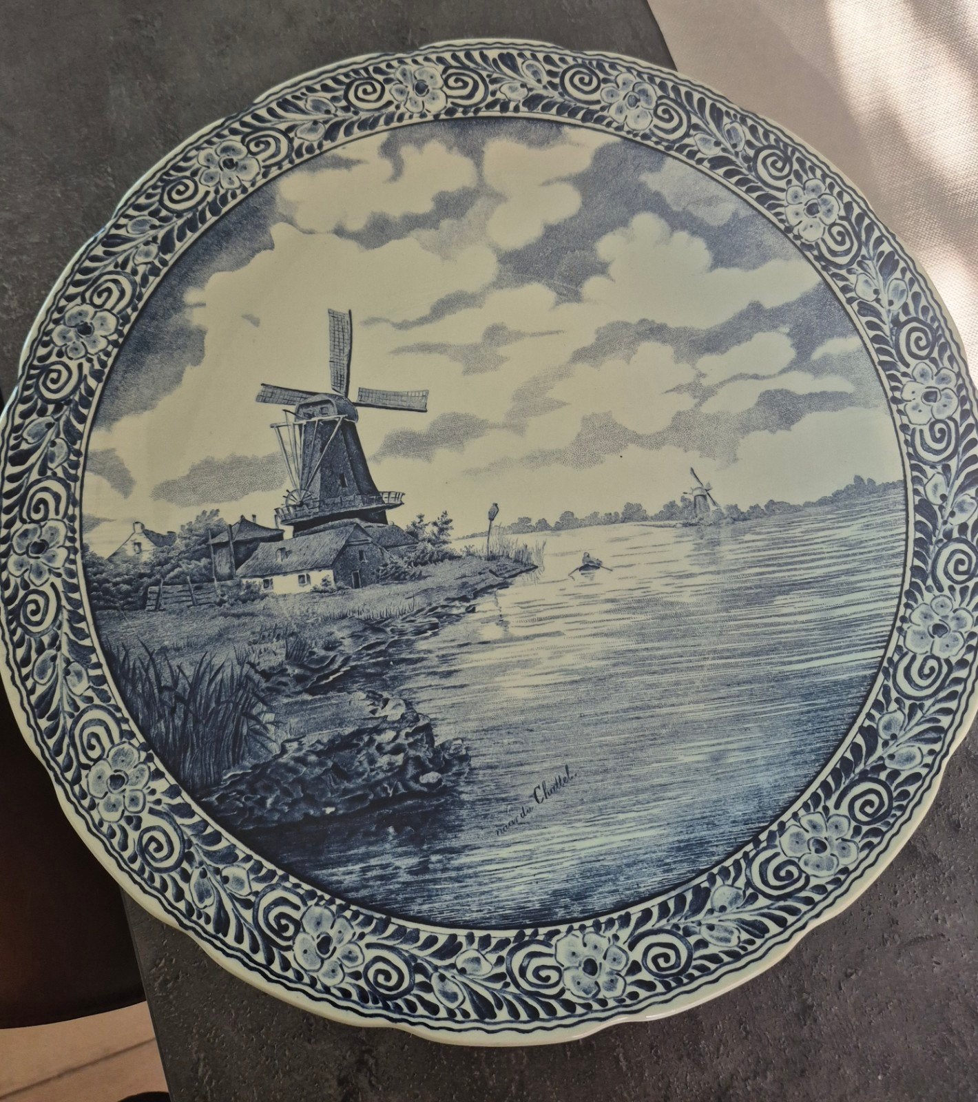 Prachtig Delfts Blauw Wandbord - Molenlandschap 32 cm, Antiek en Kunst, Antiek | Wandborden en Tegels, Ophalen of Verzenden