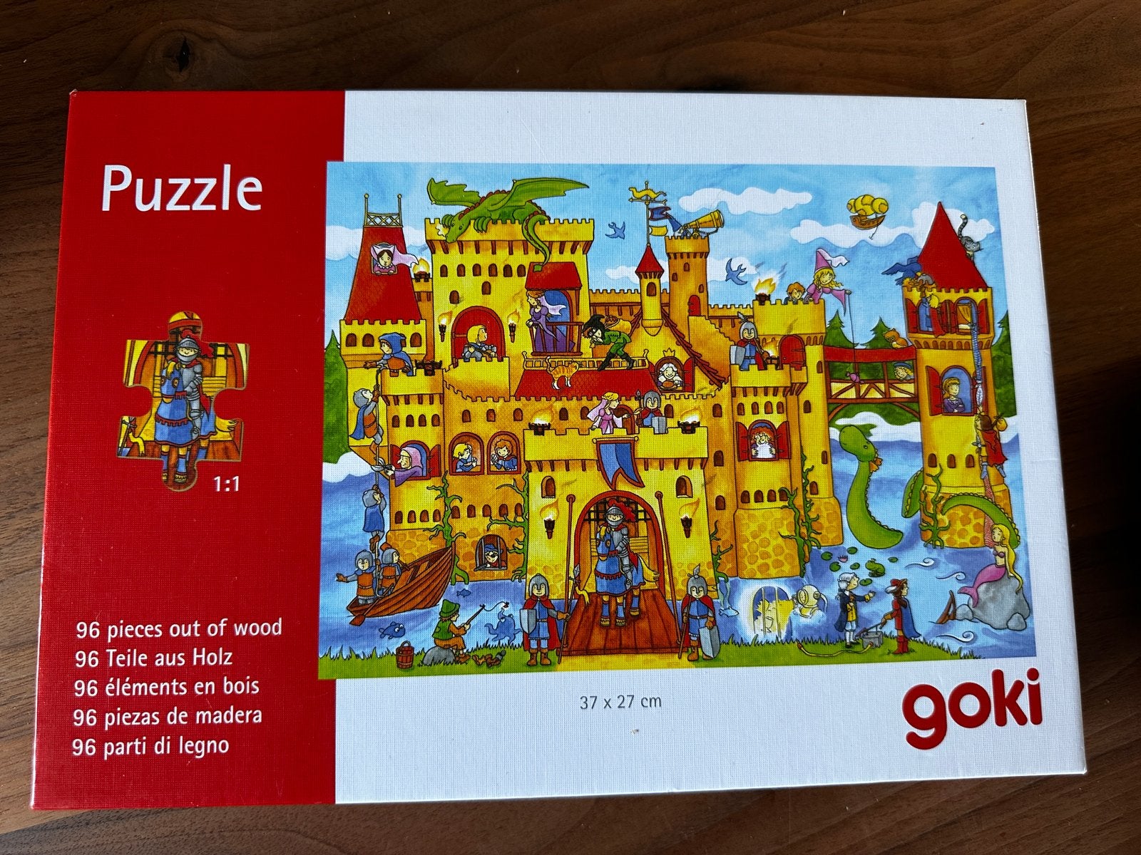 Goki houten kasteel puzzel - 96 stukjes, Ophalen, Meer dan 50 stukjes, Zo goed als nieuw, Van hout