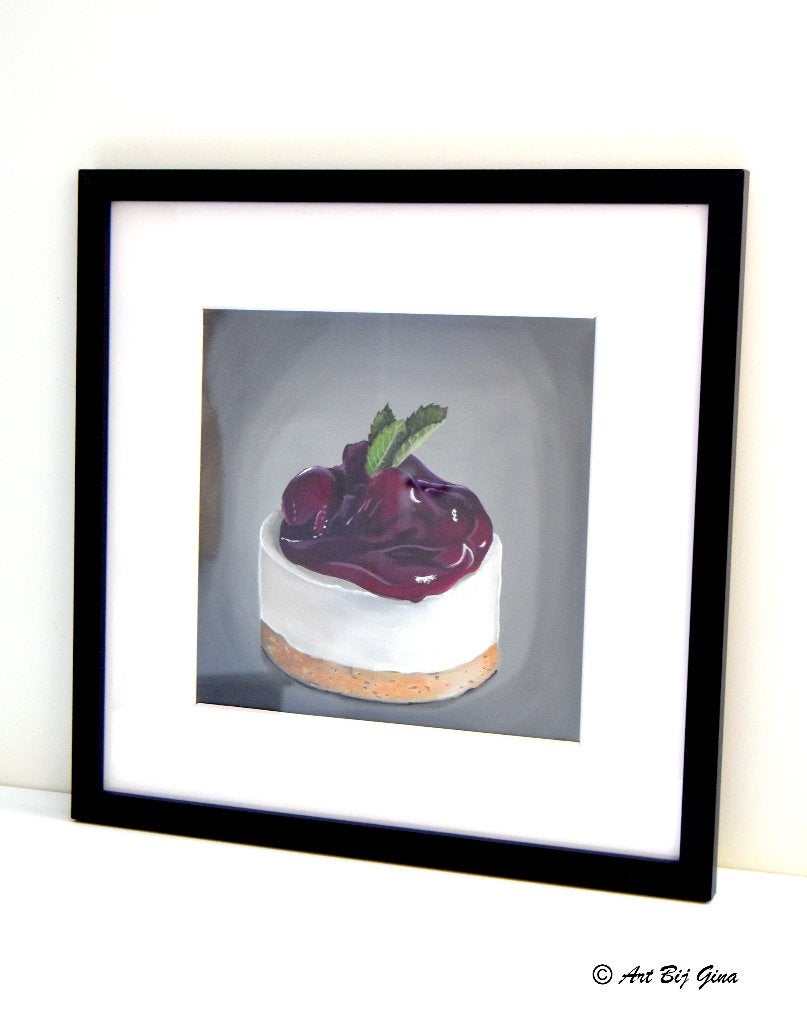 Yummie cheescake...Heerlijk gebakje geschilderd op doek, Antiek en Kunst, Acrylverf, Stilleven, Gelimiteerde oplage, Ophalen of Verzenden