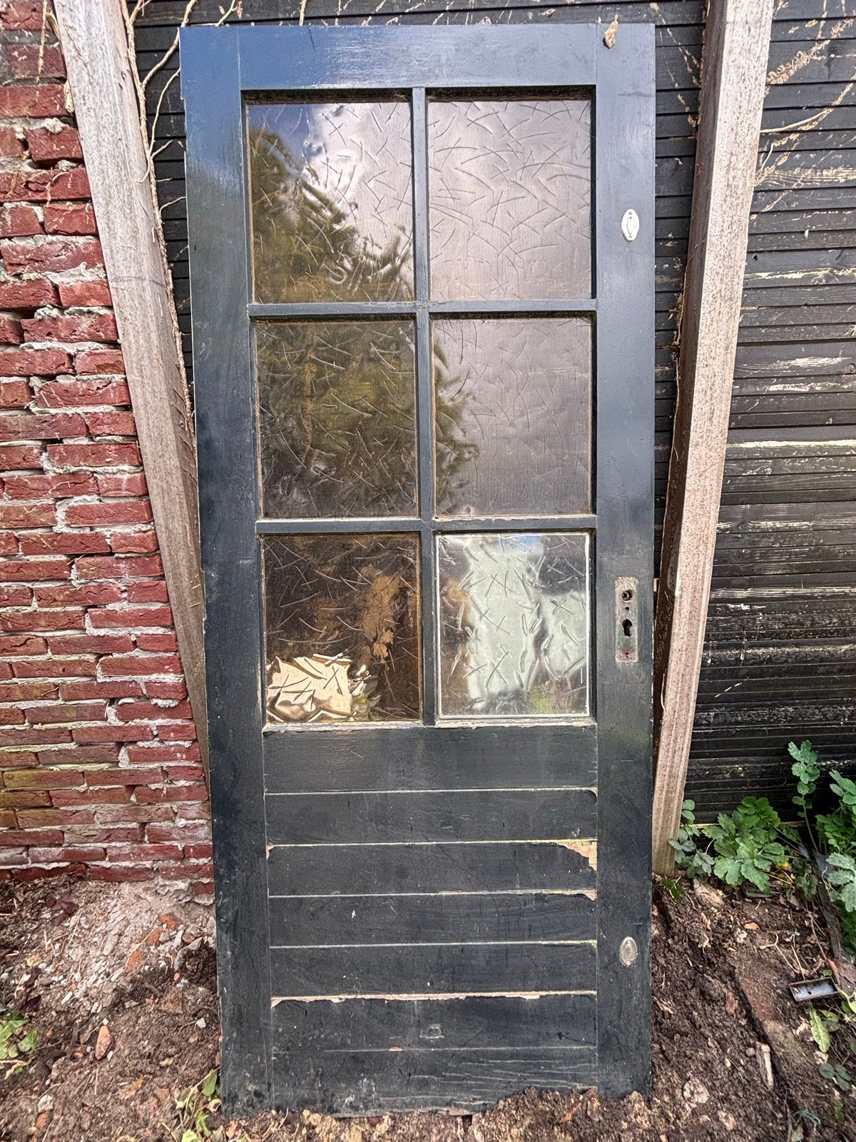 Gratis houten buitendeur met glaspanelen, Ophalen, Gebruikt, 80 tot 100 cm, Buitendeur