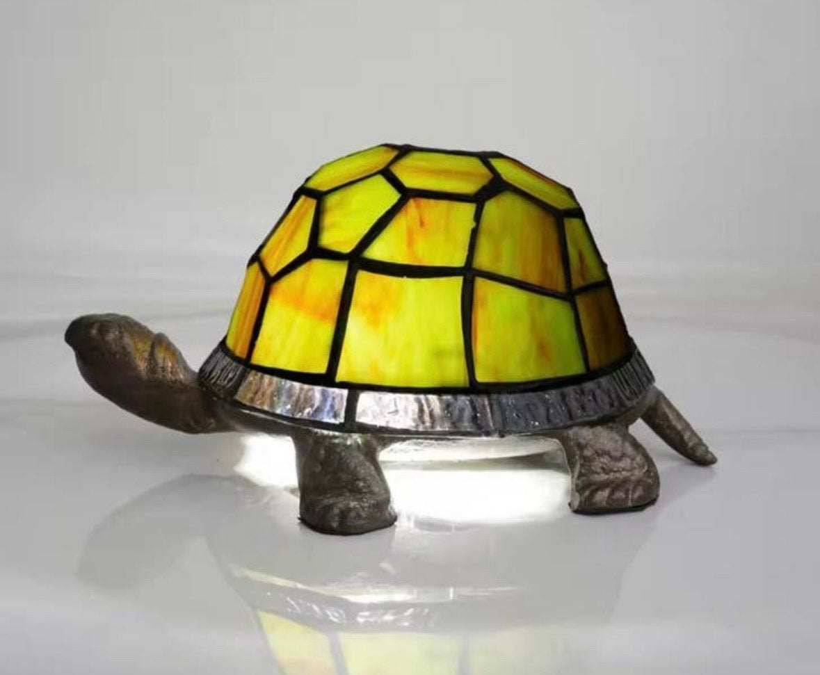 Schildpad Geel Glas-in-Lood Lamp – Uniek & Sfeervol NIEUW!, Verzenden, Nieuw, Glas