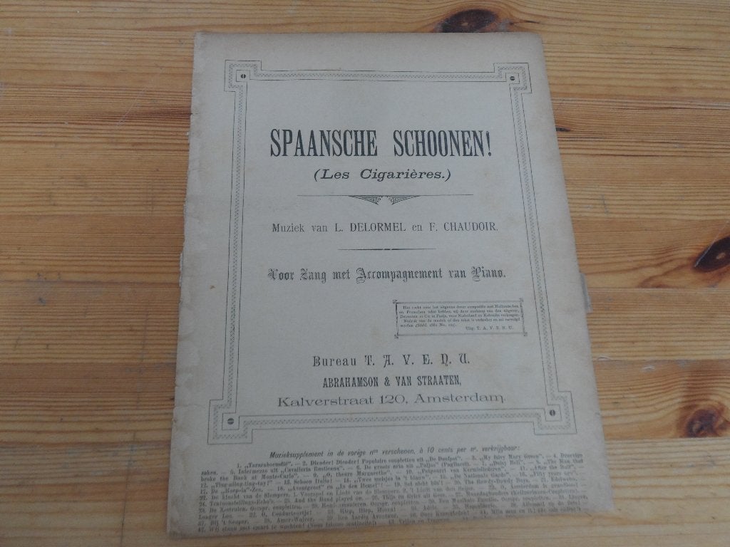 Spaansche schoonen - les cigarieres - delormel / chaudoir, Piano, Gebruikt, Ophalen of Verzenden, Artiest of Componist