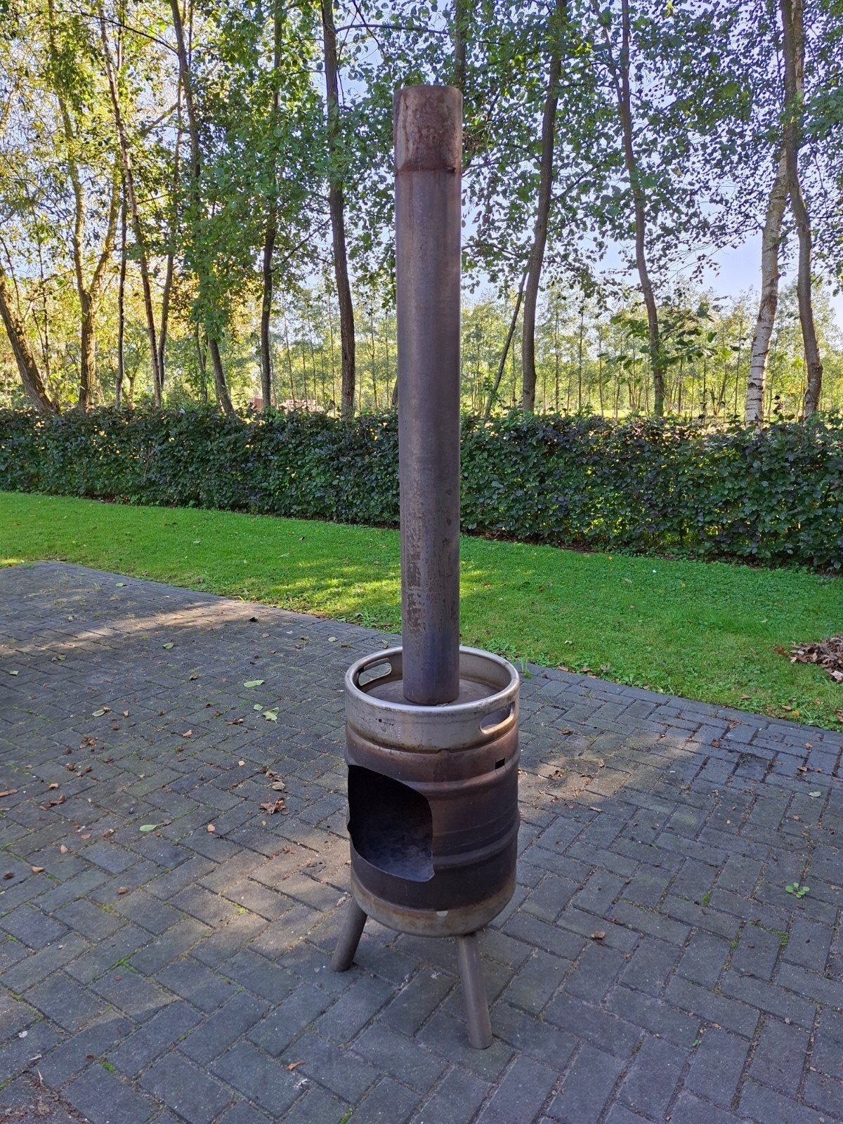 RVS Bierfust Tuinhaard / Tuinkachel - Demontabele Pijp, Ophalen, Gebruikt