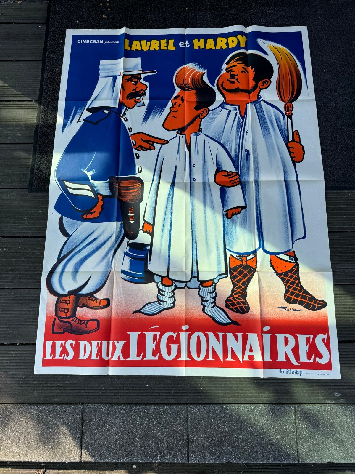 Vintage Laurel & Hardy Poster - Les Deux Légionnaires, Ophalen of Verzenden, A1 t/m A3, Film en Tv, Rechthoekig Staand