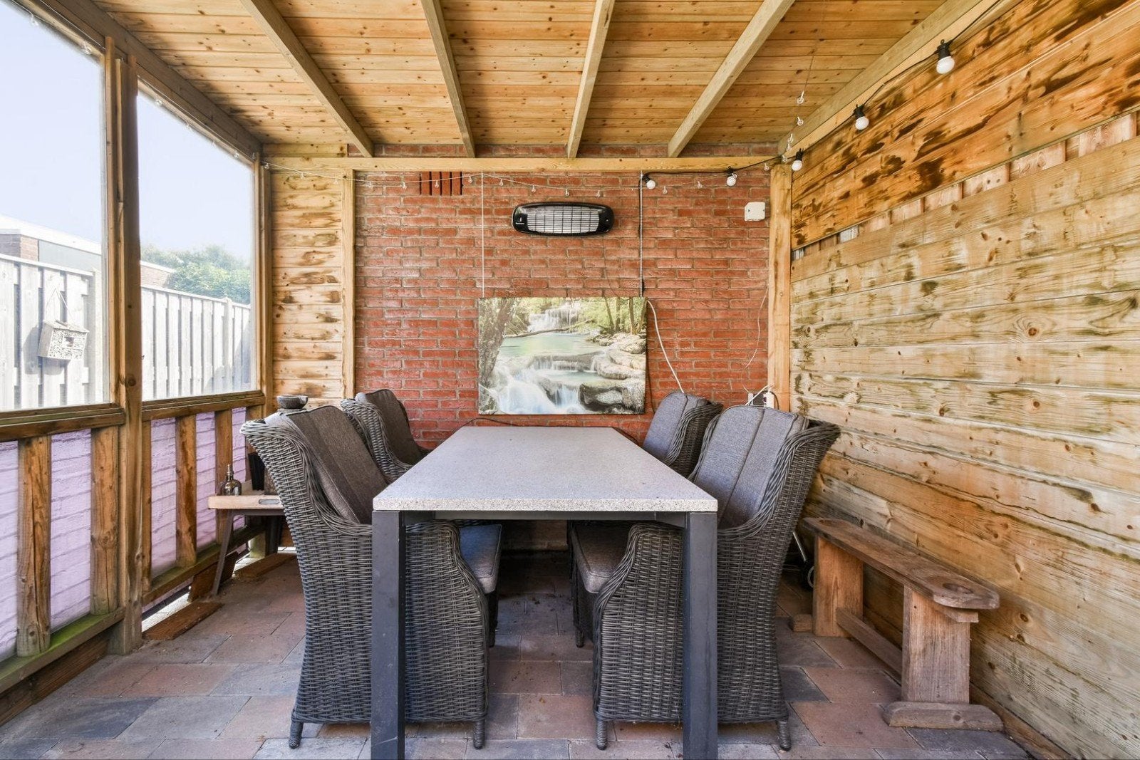 tuinset marmeren tafel 4 rieten stoelen, Tuin en Terras, Ophalen, Zo goed als nieuw, Overige materialen, Zonder ramen