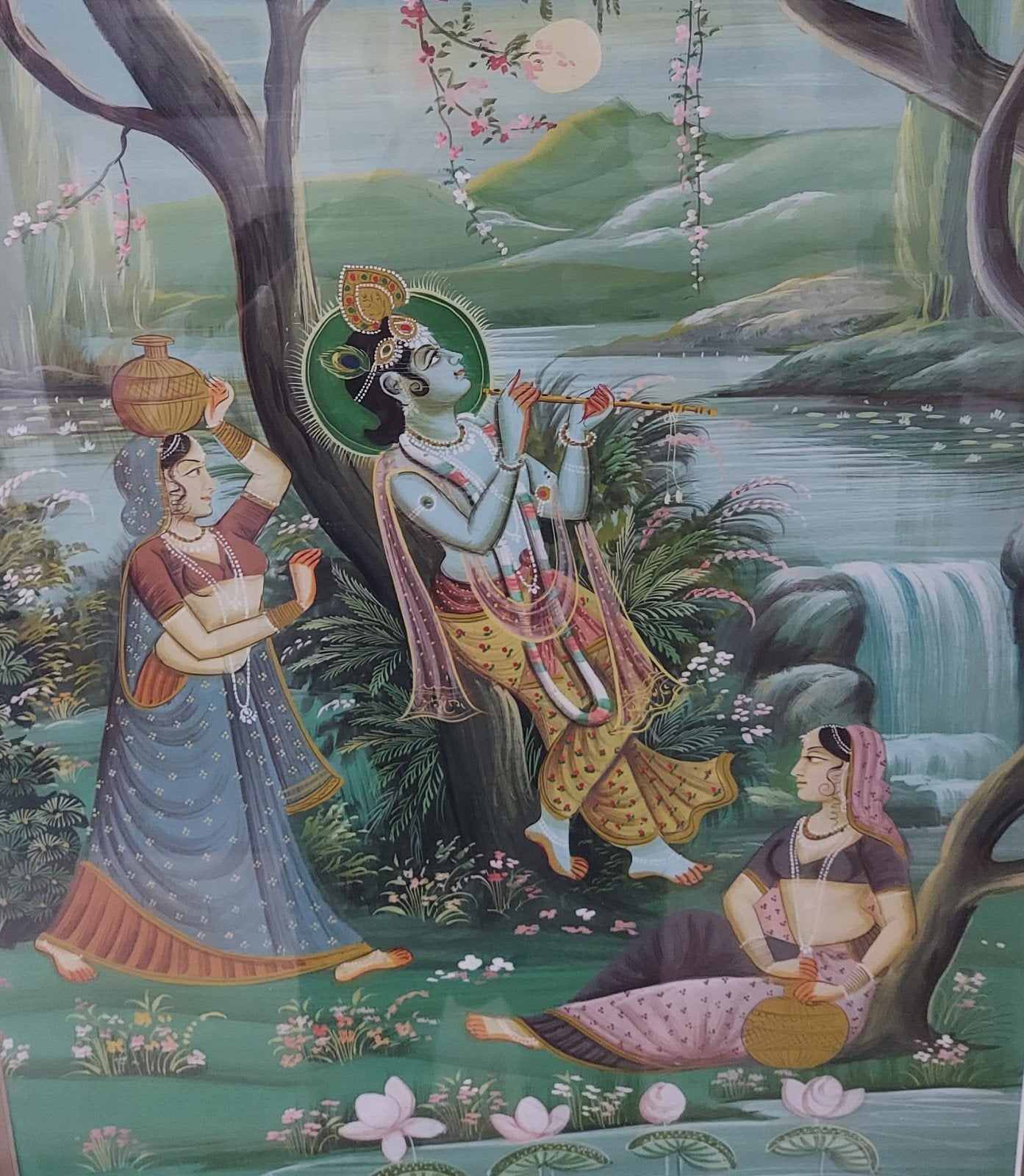 Pichwai Krishna Schilderij Indiase kunst handbeschilderd, Ophalen, Overige onderwerpen, Papier, Handgeschilderd