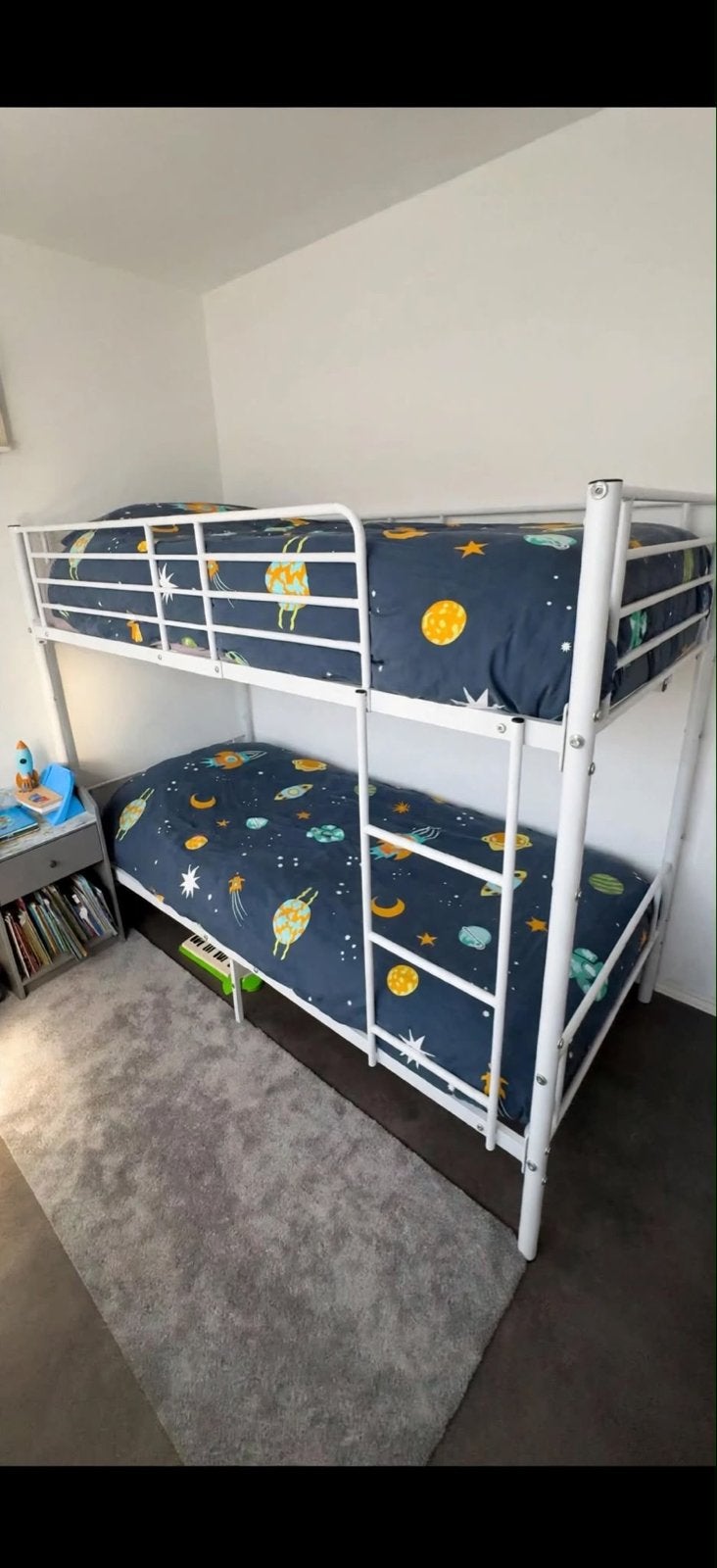 Kinder stapelbed - Wit metalen frame, Ophalen, Gebruikt, 90 cm, 160 tot 180 cm