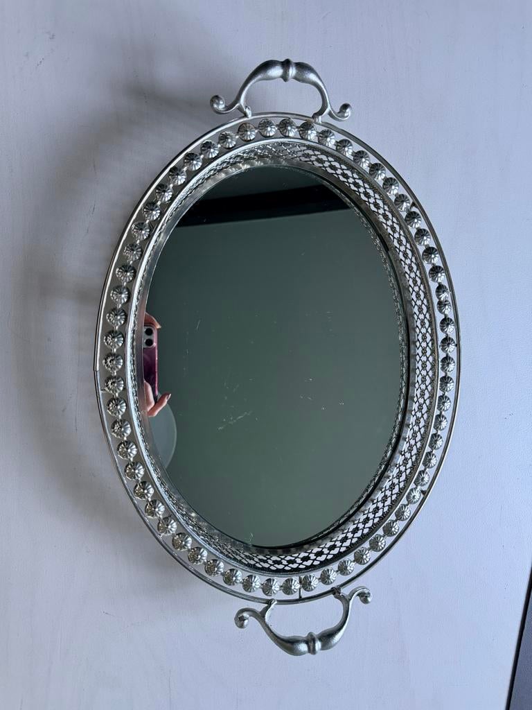 Decoratief dienblad met spiegel en kunststof rand, Ophalen of Verzenden, Gebruikt, Ovaal, Kunststof