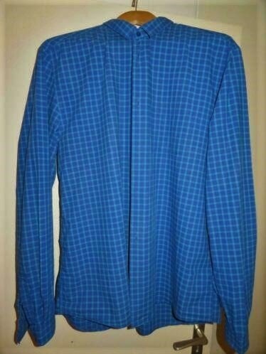 Blauw geruit overhemd van H&M XL lange mouw, Ophalen of Verzenden, Zo goed als nieuw, Blauw, Halswijdte 43/44 (XL)