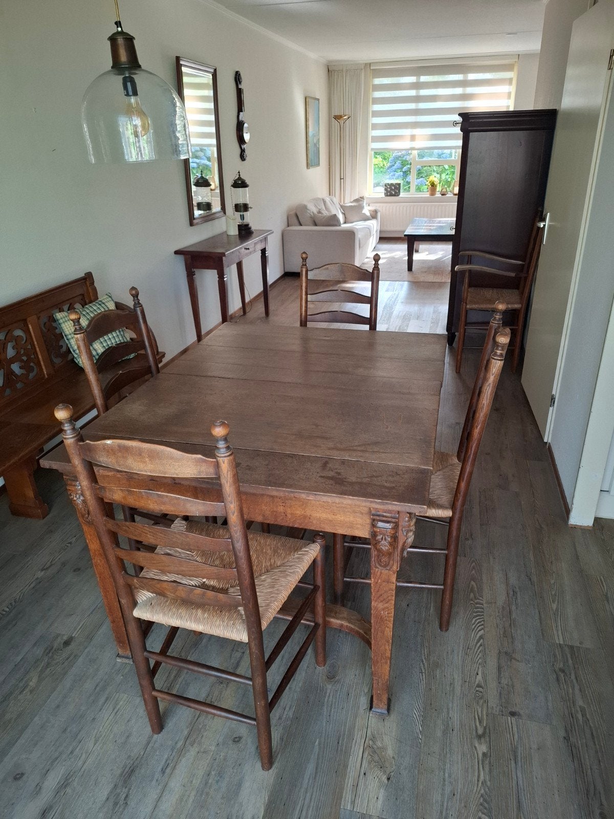 Antieke uitschuifbare eettafel met 4 stoelen, Antiek en Kunst, Antiek | Meubels | Tafels, Ophalen