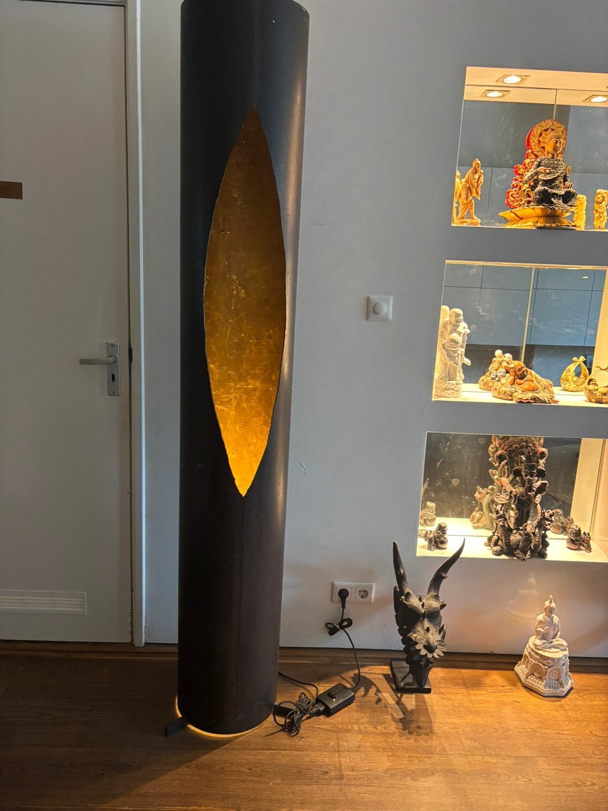 Italiaans design vloerlamp Koot Light Design 200 cm bladgoud, Ophalen, Zo goed als nieuw, Metaal, 200 cm of meer