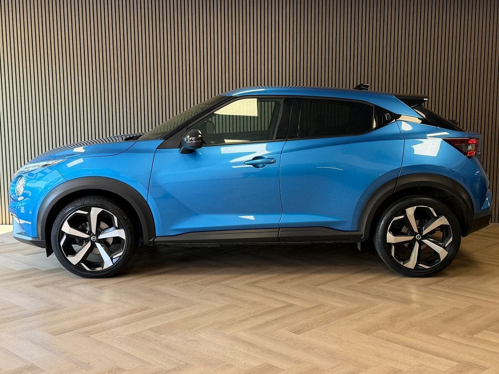 Nissan Juke 1.0 DIG-T CAMERA 360 APPLE CARPLAY PDC CRUISE, Met garantie (alle), Blauw, Leder en Stof, Bedrijf