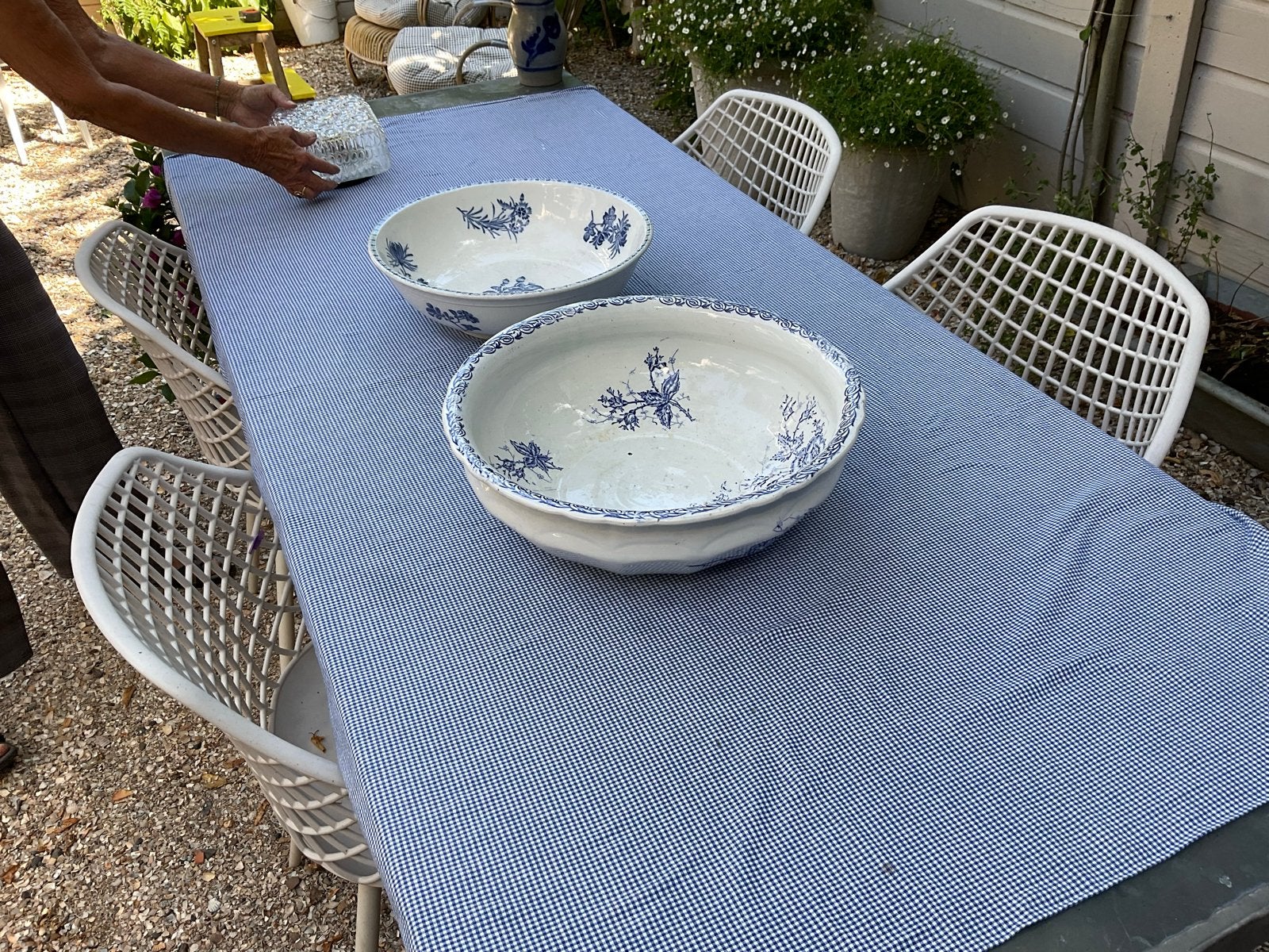 Antieke Wit-Blauwe Transferware Wasbak met Florale Motieven, Ophalen of Verzenden