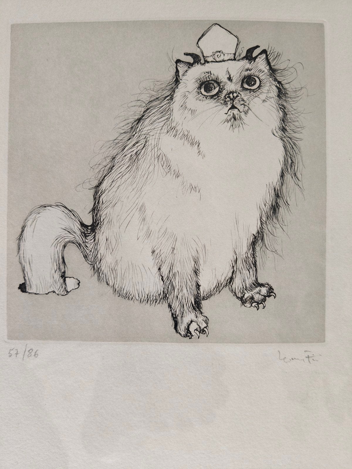Leonor Fini - Chat au chapeau (1975) - Ets, ingelijst, Ophalen, Ets