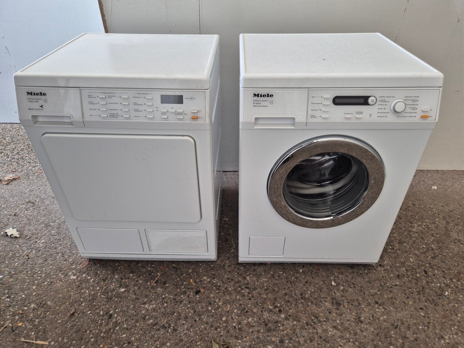 nette miele set wasmachine en warmtepomp droger, Witgoed en Apparatuur, 6 tot 8 kg, Ophalen, 1600 toeren of meer, 85 tot 90 cm
