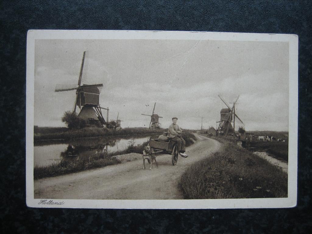 OVERSCHIE Boer met Hondenkar Zwart/wit, Verzamelen, Ophalen of Verzenden, Voor 1920, Zuid-Holland
