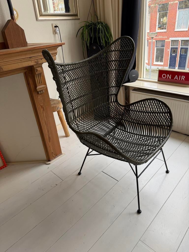 HKliving Rotan Egg Chair Green Bohemian, Huis en Inrichting, Ophalen, Minder dan 75 cm, Riet of Rotan, Zo goed als nieuw
