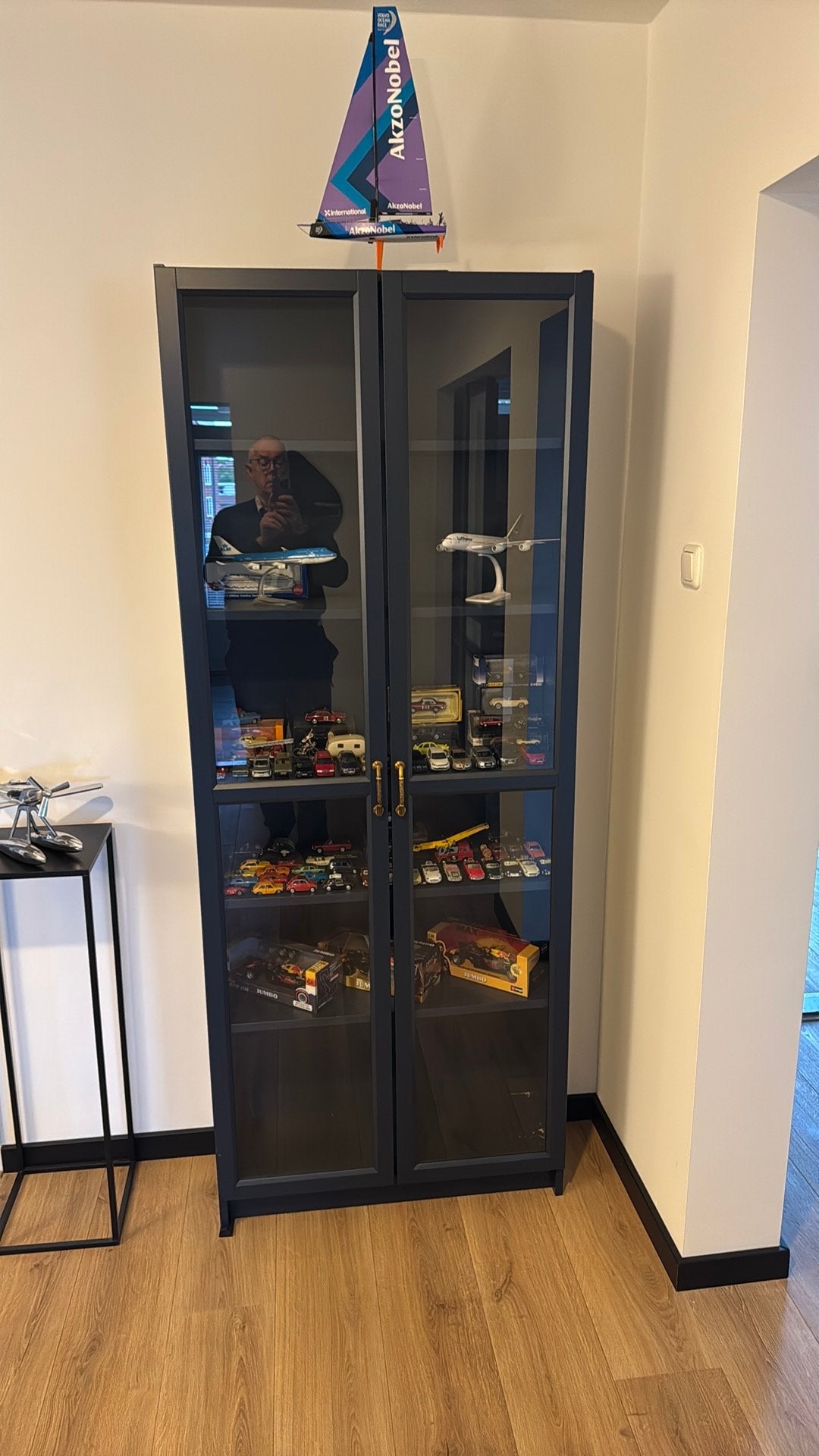 Ikea Billy donkerblauw met glasdeuren, Ophalen, Met deur(en), 200 cm of meer, Overige houtsoorten