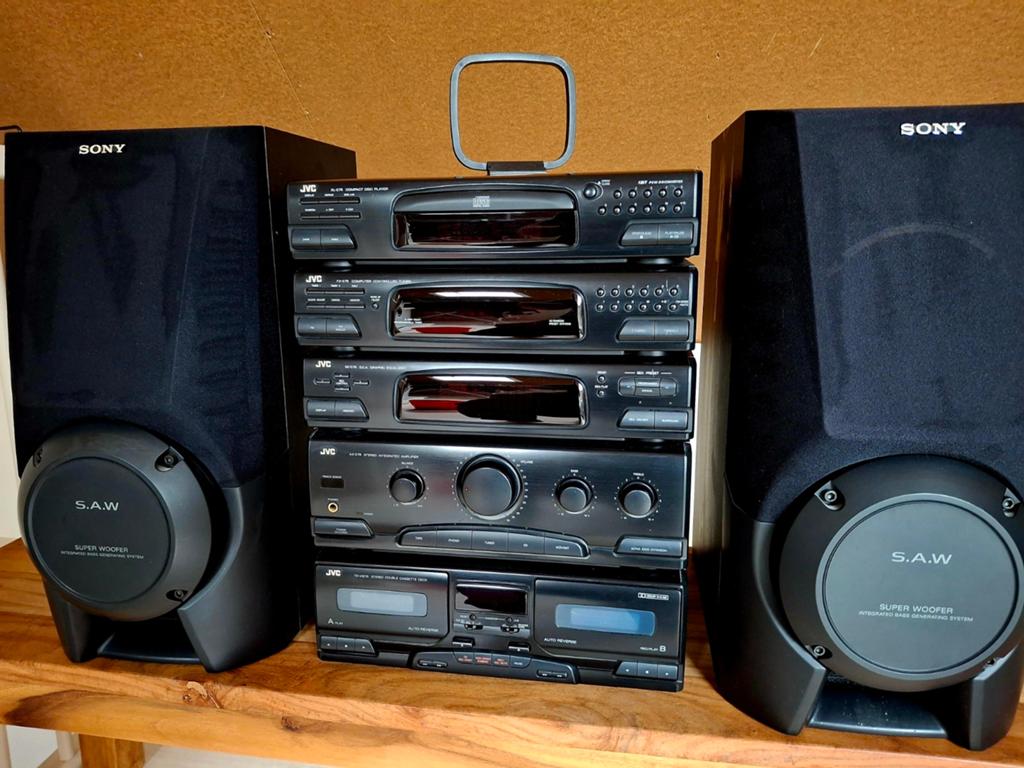 JVC hifi midiset met 2x SONY subwoofer speakerset, Ophalen, Speakers, Sony
