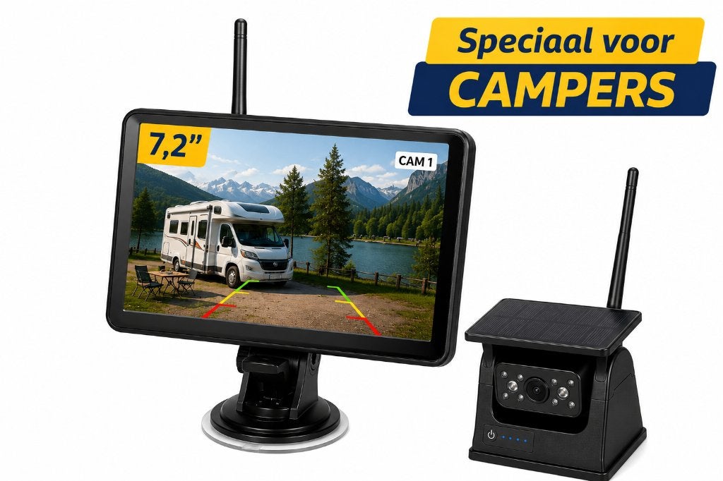 Draadloze Achteruitrijcamera Solar Magnetisch 7.2 inch, Caravans en Kamperen, Ophalen of Verzenden, Nieuw