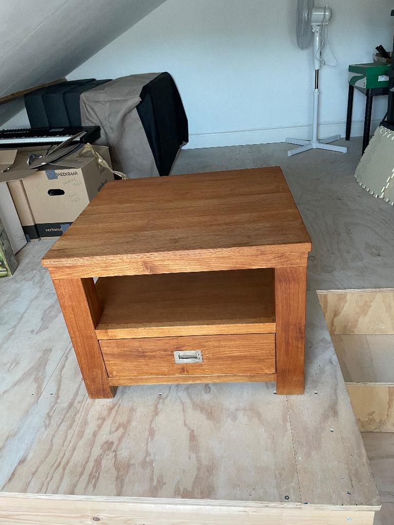 Salontafel met lade - acaciahout 60x60,5, Huis en Inrichting, Tafels | Salontafels, Ophalen, 50 tot 100 cm, Vierkant, 50 tot 100 cm
