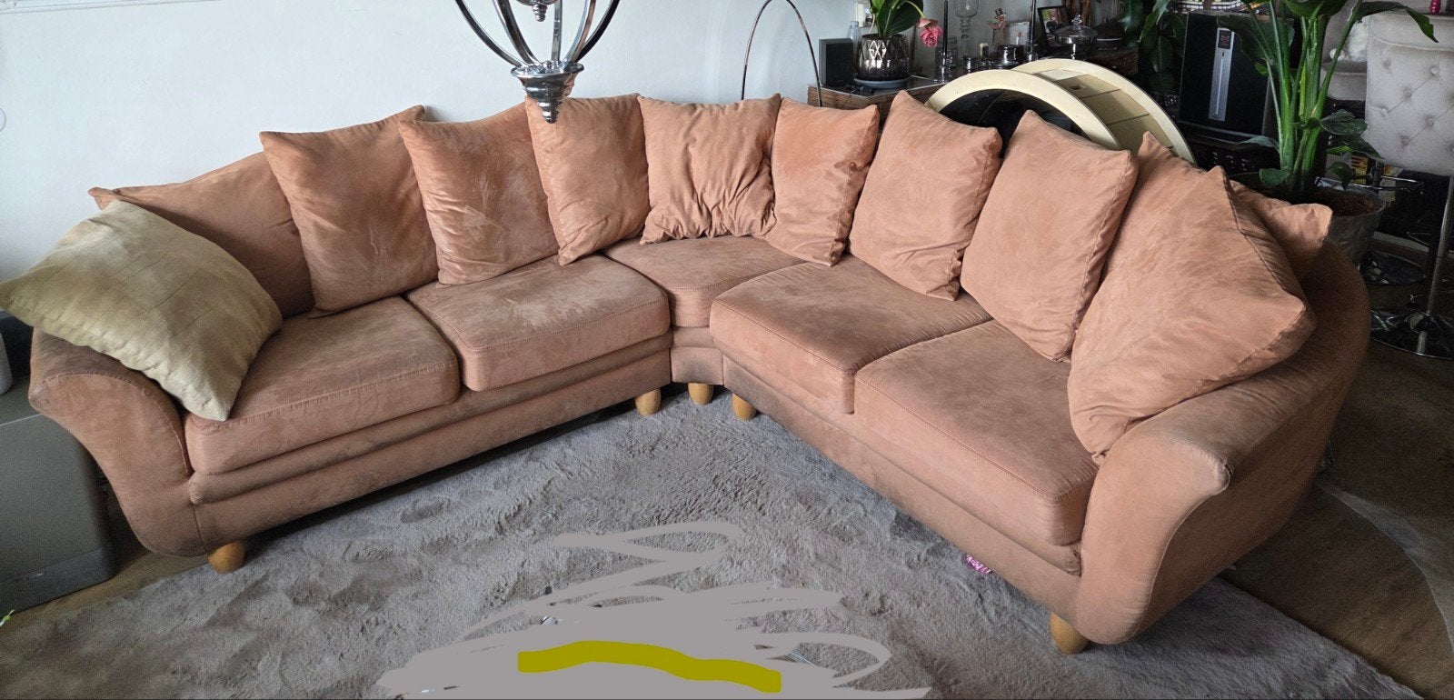 Comfortabele Hoekbank - Zachtroze Stof, Huis en Inrichting, Banken | Bankstellen, 250 tot 300 cm, Gebruikt, 100 tot 125 cm, Klassiek