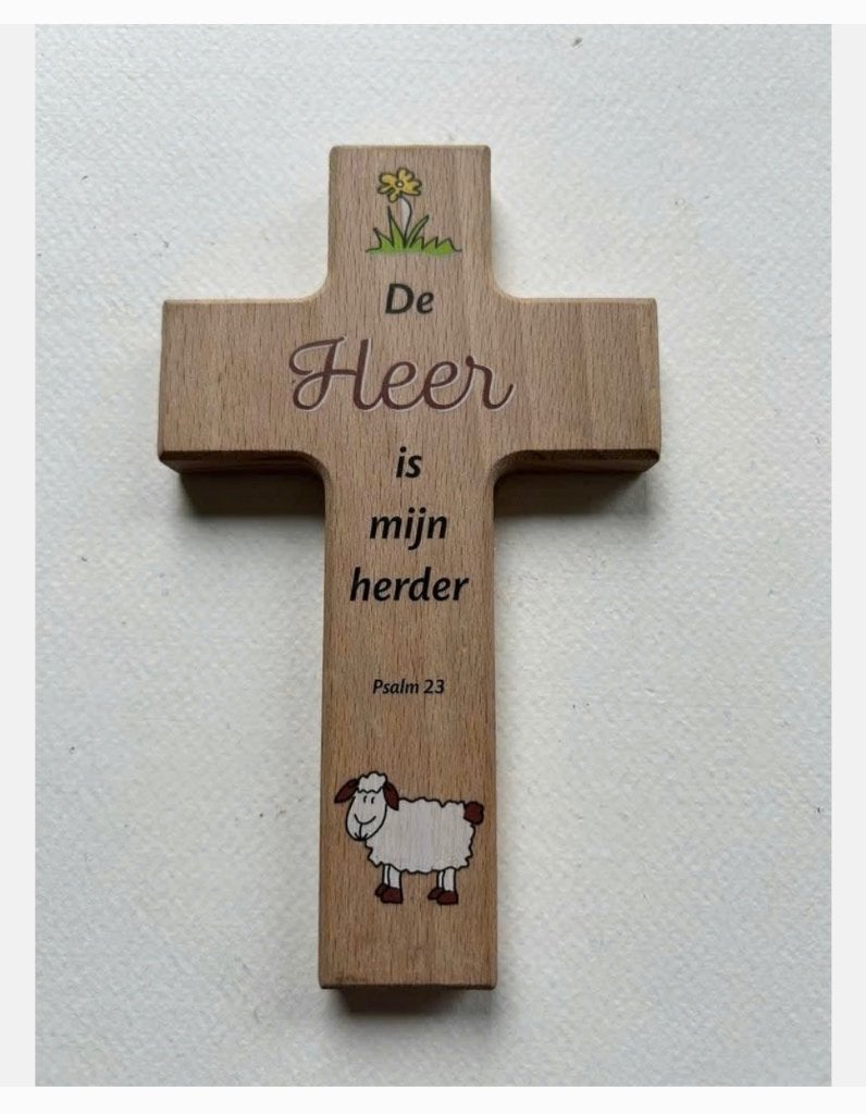 Houten kruis “de Heer is mijn herder” 15 x 9 cm, Ophalen of Verzenden