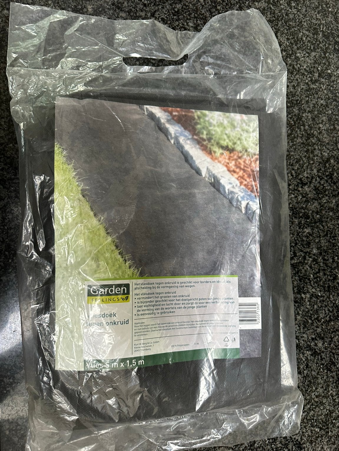 Garden Feelings Vliesdoek tegen onkruid 5m x 1,5m, Ophalen of Verzenden, Nieuw, Overige materialen