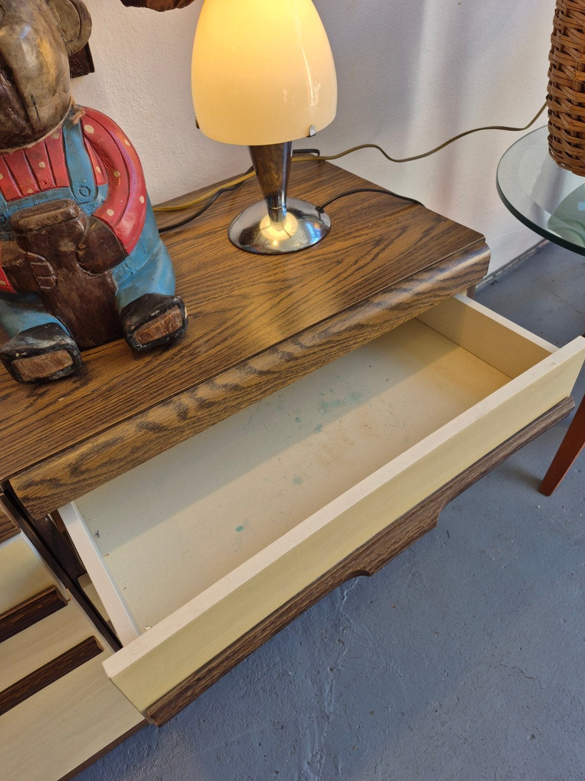 Vintage nachtkastjes /dressoir met lades en deuren, Ophalen, Gebruikt, 100 tot 150 cm, Vintage, Retro