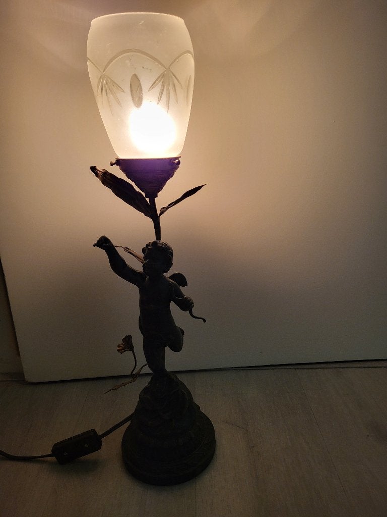 Engel metalen staande tafellamp, Ophalen of Verzenden, Zo goed als nieuw, Metaal, 50 tot 75 cm