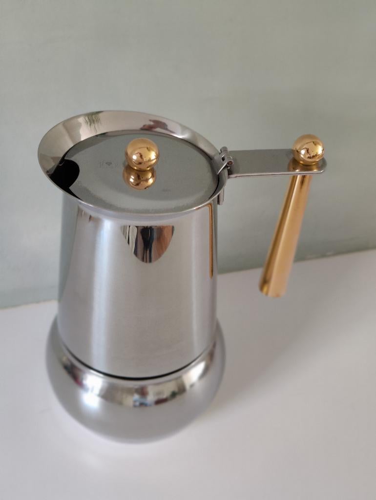 Vintage Mokkapot met verguld handvat, design Guido Bergna, Witgoed en Apparatuur, Koffiezetapparaten, Zo goed als nieuw, Gemalen koffie
