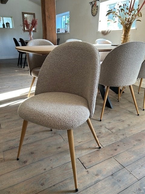 Nieuwe eetkamerstoel zand boucle, Ophalen, Overige kleuren, Nieuw, Stof