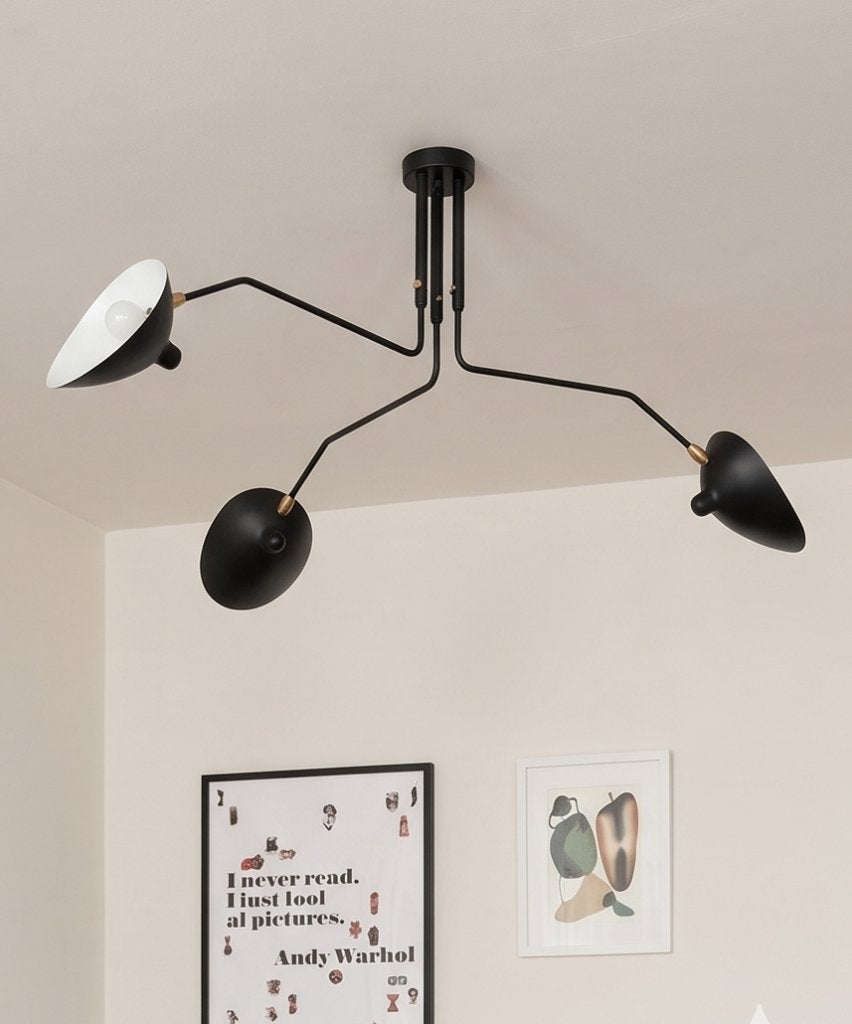 Plafondlamp (Serge Mouille stijl) - Zwart, Ophalen, Zo goed als nieuw, Overige materialen