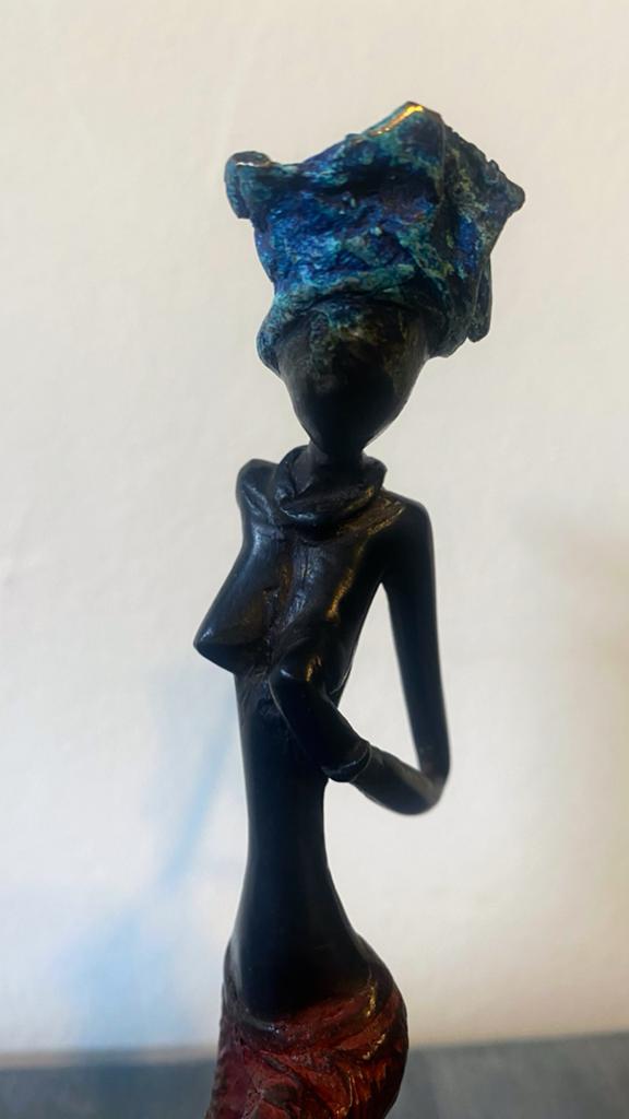 Bronzen beeldje Afrikaanse vrouw - Burkina Faso, Ophalen of Verzenden, 20 - 50 cm, Beeld, Vrouw
