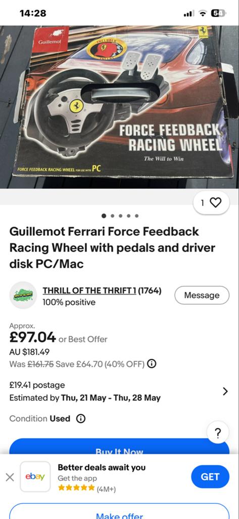 Guillemot Ferrari Force Feedback Racing Wheel PC/Mac, Computers en Software, Ophalen of Verzenden, Zo goed als nieuw