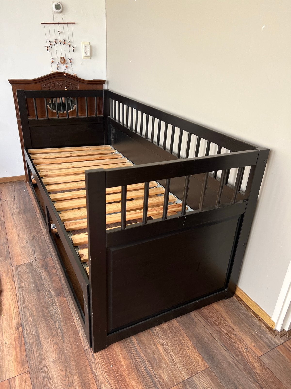 Eenpersoonsbed 80x200 met onderschuifbed en lades, Ophalen, Gebruikt, Eenpersoons, Zwart