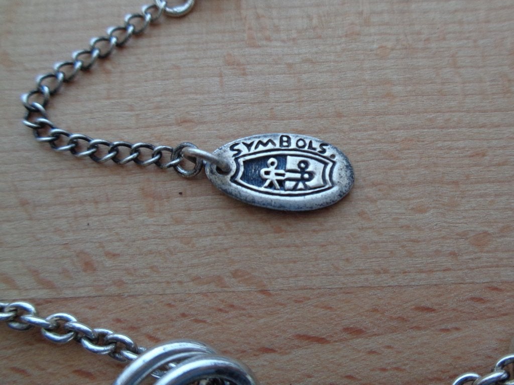 zilveren vintage ketting modernist SYMBOLS [560], Verzenden, Zilver, Ketting, Met edelsteen