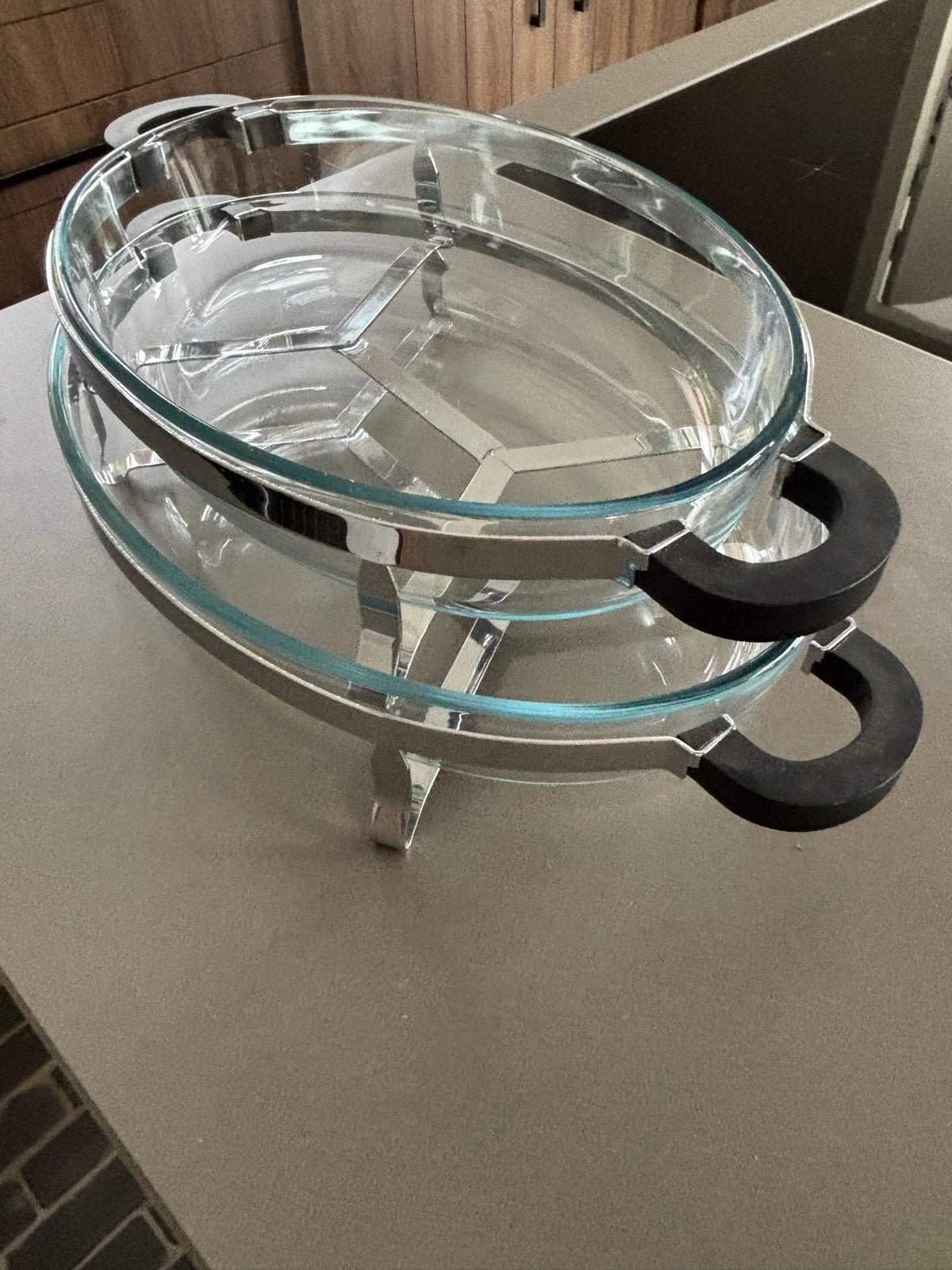 Set van 2 Bodum Pyrex ovenschalen met chromen houders, Zilver, Bodum, Ophalen of Verzenden, Glas